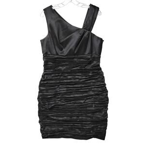 J. Taylor Crushed Taffeta Cocktail Dress Size 14 Black One Shoulder Side Zipper